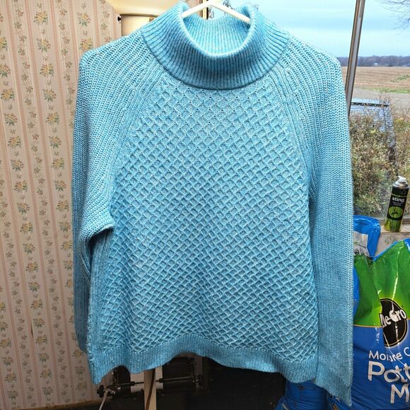 TALBOTS PETITE TURQUOISE TURTLENECK SWEATER WOMENS SIZE XL PETITE WAFFLE KNIT - Picture 1 of 6